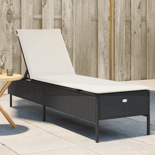 Sonnenliege, Gartenliege mit Auflage Schwarz Poly-Rattan