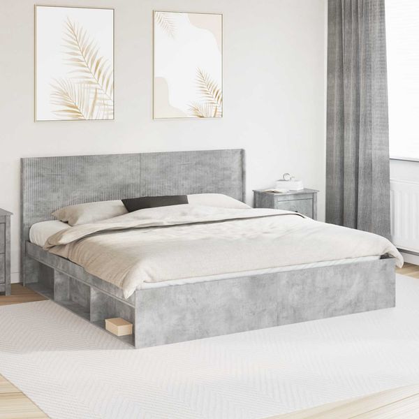 vidaXL Bettgestell mit Stauraum und Kopfteil Betongrau 180 x 200 cm 3413824