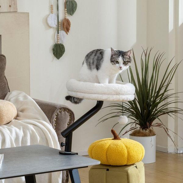 PawHut Tierbett Katzenbett für Schreibtisch mit 360°Drehung, verstellbarer Höhe, Polyester, mit abnehmbarem, maschinenwaschbarem Bett, für Katzen unter 6 kg