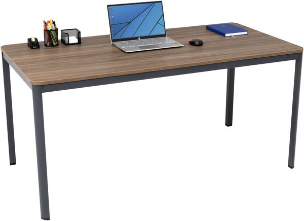 furni24 Schreibtisch D-Profil Nova 120 x 80 x 75 cm, Nussbaum, Einfache Montage, Arbeitstisch, Bürotisch, Küchentisch, Esstisch, Druckertisch Büro-Möbel Computertisch Gaming-Tisch Mehrzwecktisch