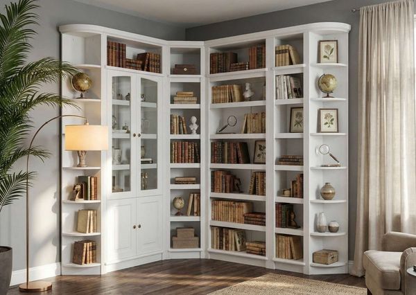OTTO home Bibliothek Soeren - 7-tlg. Set: mit 1 Regal B 80 cm, 1 Regal B 40 cm, 1 Eckregal, Set 7-tlg, Inkl. 1 Vitrine,2 gerundeten Abschlussregalen und 1 Holzleiter,H220 cm