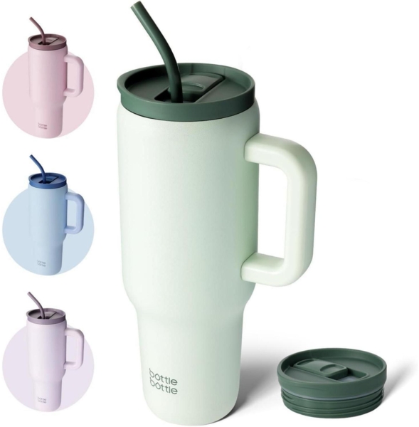 bottlebottle 40oz(1.1L) Edelstahl Kaffeebecher Griff Strohhalm Reise Büro Uni