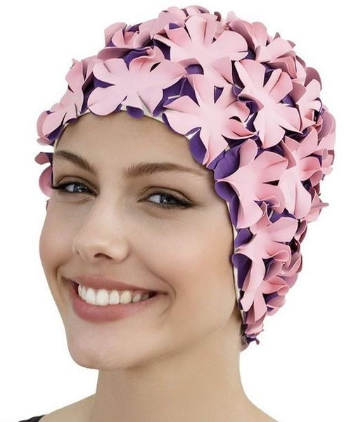Fashy - Badehaube Gummibadehaube Blüten Rosa Lila 3191-44 Badekappe Gummi Bild 2