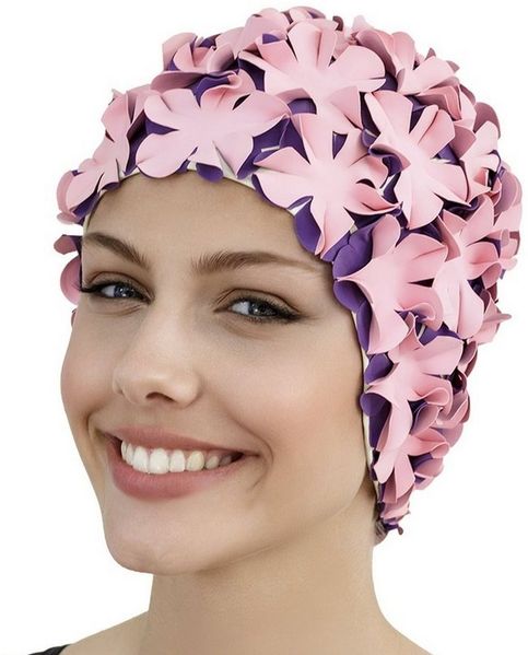 Fashy - Badehaube Gummibadehaube Blüten Rosa Lila 3191-44 Badekappe Gummi Bild 3