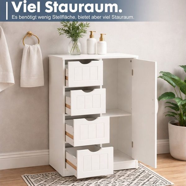 DUMOS Badkommode Badezimmerschrank Badschrank Beistellschrank, mit 4 Schubladen, Schranktür, verstellbare Ablage