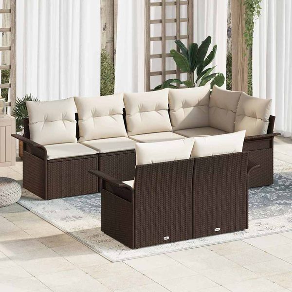 vidaXL Gartensofa-set mit Kissen 7 pcs Braun Poly-Rattan 3345398