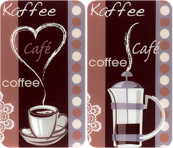 WENKO Herd-Abdeckplatte Universal Modell Kaffeeduft, Glas, (Set, 2 tlg), Herdabdeckung für alle Herdarten, kratzfest, mit rutschfesten Füßen