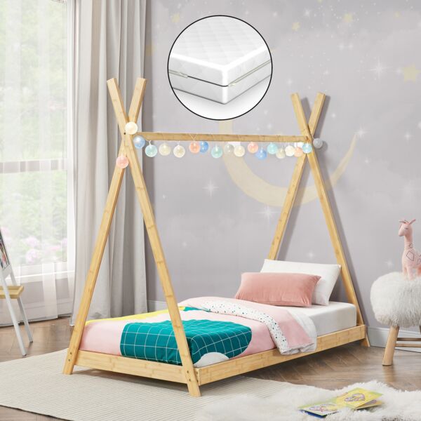 Kinderbett Vimpeli 80x160cm mit Matratze Bambus [en. casa]