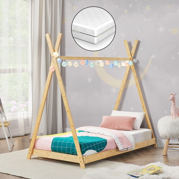 Kinderbett Vimpeli 80x160cm mit Matratze Bambus [en. casa]