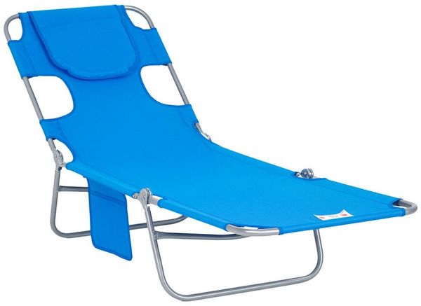 Outsunny Gartenliege mit Lesefenster, Kopfkissen, 5-Fach verstellbare Rückenlehne, Sonnenliege klappbar, 1 St, wetterfeste Liegestuhl, bis 120 kg belastbar, für Garten Strand Pool, Blau