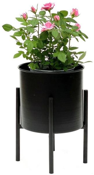 DanDiBo Blumenhocker mit Topf Metall Schwarz 32 cm Blumenständer 96153 Blumensäule Modern Pflanzenständer Pflanzenhocker