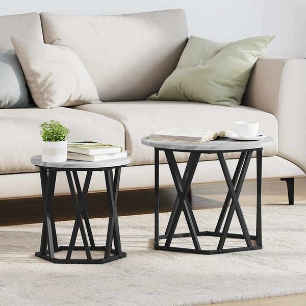vidaXL Couchtisch 2 pcs Graues Sonoma Ingenieure Holz und Stahl 868264