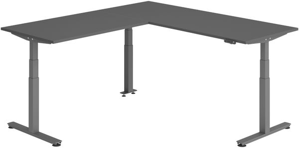 bümö Eckschreibtisch elektrisch höhenverstellbar L-Form: 200x220 cm in graphit, Gestell graphit - Stehschreibtisch mit Memory-Steuerung, elektrischer XXL Schreibtisch für die Ecke, XDSMW-2014-G-G