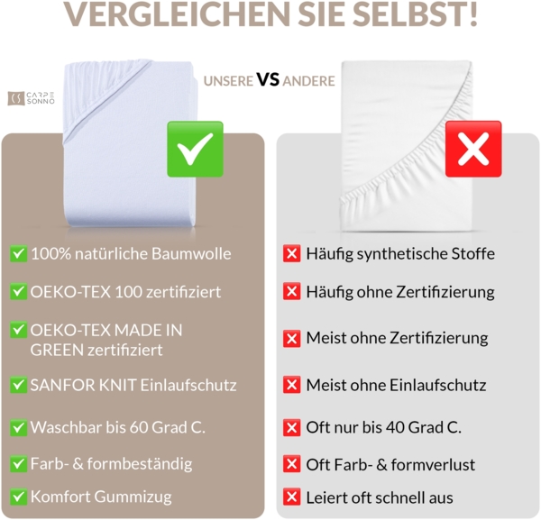 Carpe Sonno Spannbettlaken Jersey 90x200 100x200 120x200 140x200 160x200 180x200 200x200 70x140, Jersey, Gummizug: rundum, (1 Stück), 100% Baumwolle Spannbettlaken 90x200 Spannbetttuch Nougat Bild 6