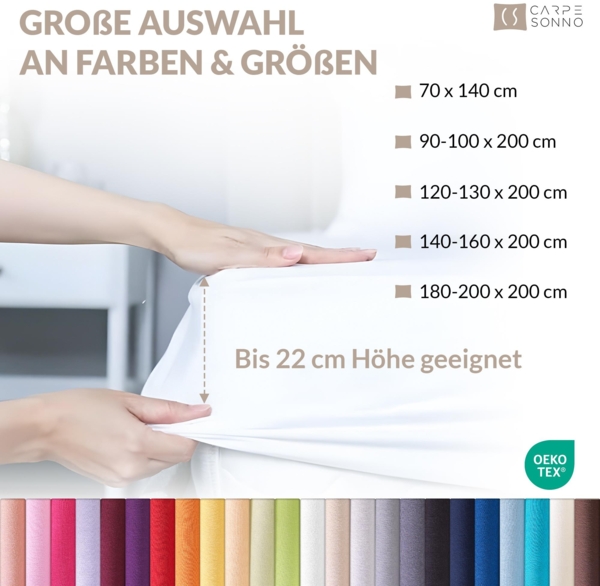 Carpe Sonno Spannbettlaken Jersey 90x200 100x200 120x200 140x200 160x200 180x200 200x200 70x140, Jersey, Gummizug: rundum, (1 Stück), 100% Baumwolle Spannbettlaken 90x200 Spannbetttuch Nougat Bild 8