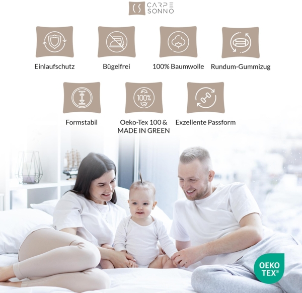 Carpe Sonno Spannbettlaken Jersey 90x200 100x200 120x200 140x200 160x200 180x200 200x200 70x140, Jersey, Gummizug: rundum, (1 Stück), 100% Baumwolle Spannbettlaken 90x200 Spannbetttuch Nougat Bild 4