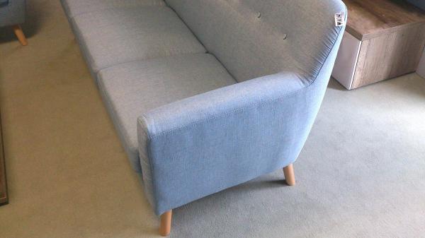 Sofa LINON 3-Sitzer aus Leinenstoff in hellblau mit Buche 198 cm Bild 4