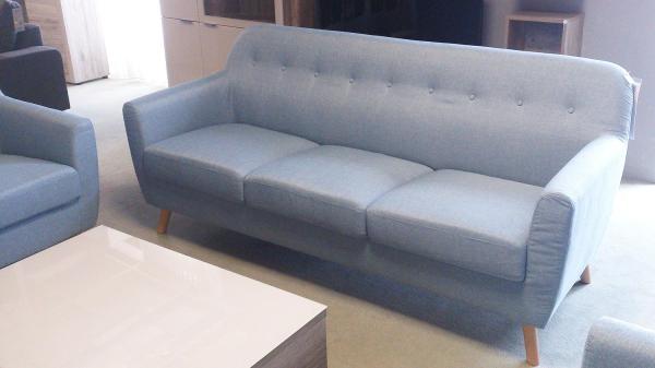 Sofa LINON 3-Sitzer aus Leinenstoff in hellblau mit Buche 198 cm Bild 2