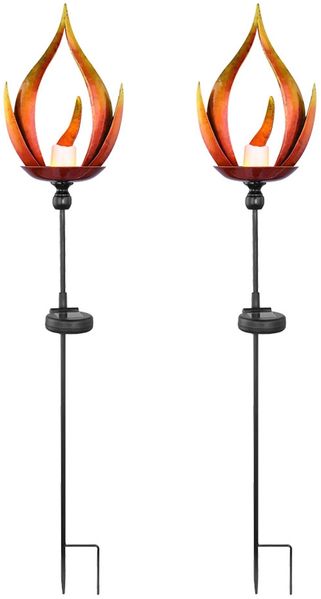 2x LED Solarlampe, Metall, schwarz, Feuereffekt, H 93cm