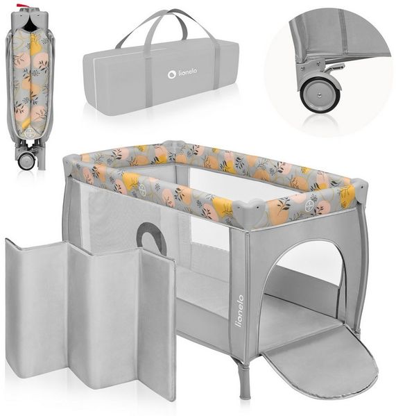Lionelo Stefi Plus Reisebett bis 15 kg Babybett Kinderreisebett mit Matratze Seitlicher Eingang mit Reißverschluss Hochwertige Schaumstoffmatratze