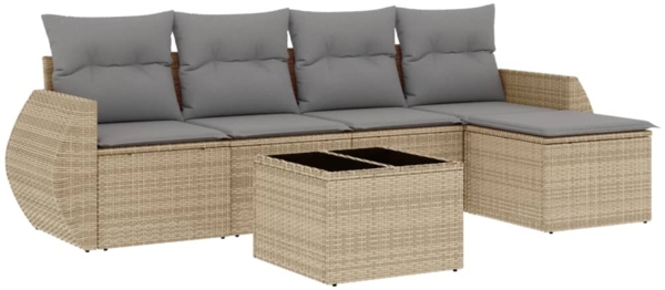 vidaXL 6-tlg. Garten-Sofagarnitur mit Kissen Beige Poly Rattan 3221298