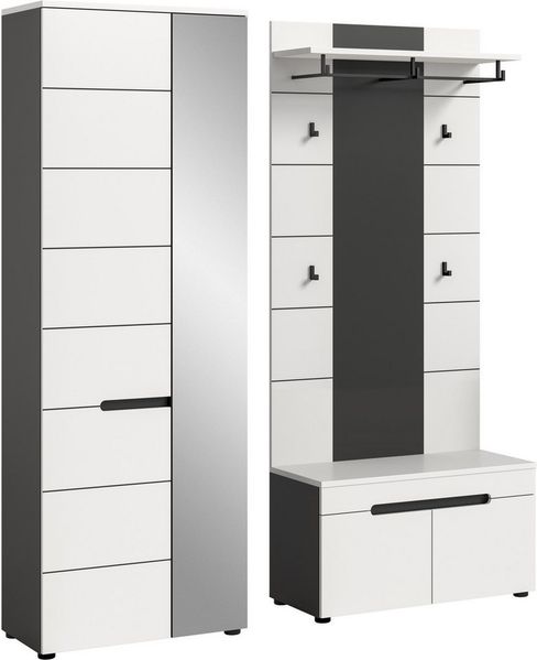 Home affaire Garderoben-Set REHAT, TOPSELLER!, 3-teilig, Breite 160 cm, individuell erweiterbar, (Set, 3-St, bestehend aus: Garderobenschrank, Sitzbank und Paneel), Garderobenkombination, Kombination, Set, Flurgarderobe, Diele