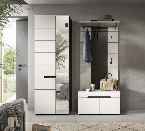 Home affaire Garderoben-Set REHAT, TOPSELLER!, 3-teilig, Breite 160 cm, individuell erweiterbar, (Set, 3-St, bestehend aus: Garderobenschrank, Sitzbank und Paneel), Garderobenkombination, Kombination, Set, Flurgarderobe, Diele