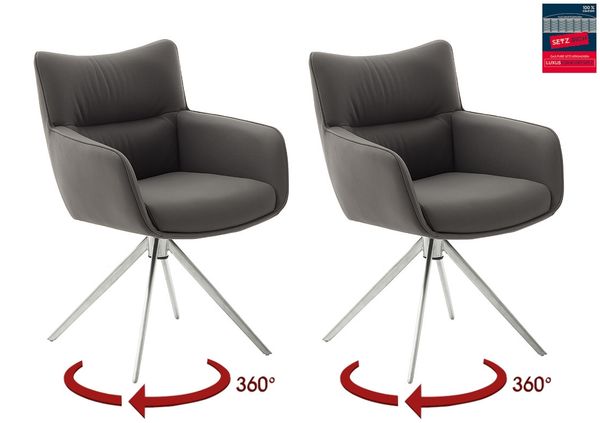 Armlehnstuhl >LIMONE 2< (2-er Set) in Anthrazit, Leder - 61x88x63cm (BxHxT)