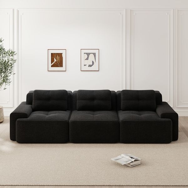 Modulares Sofa aus Cord mit modularem Design, schwarz