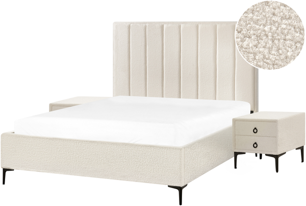 Schlafzimmer Set SEZANNE 160 x 200 cm Bouclé Cremeweiß