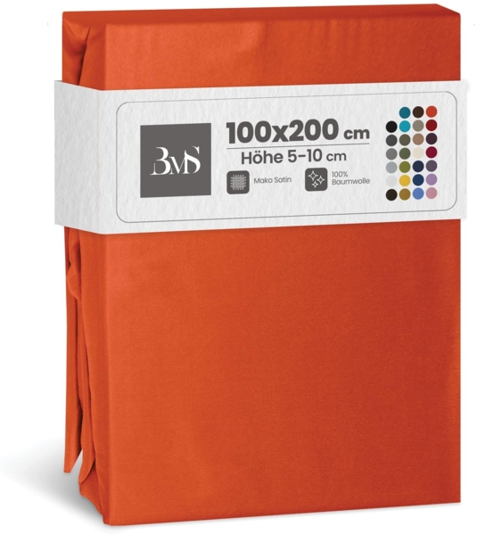 Bettwaesche-mit-Stil Mako-Satin Spannbettlaken orange 100x200cm Höhe 5-10cm