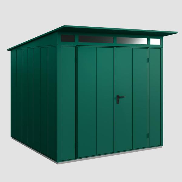 Hörmann Ecostar Metall-Gerätehaus Elegant mit Pultdach Typ 2, 238 x 238 cm , moosgrün, 5,7 m²,2-flüglige Tür