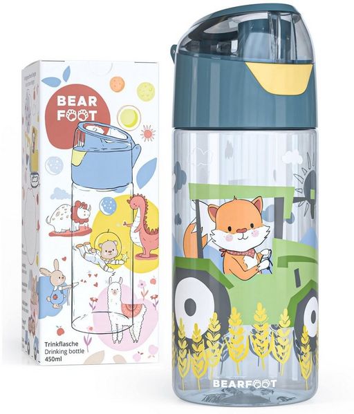 BEARFOOT Trinkflasche Trinkflasche Kinder, leichte Wasserflasche - Traktor Fuchs