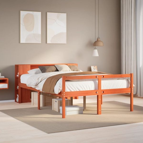 vidaXL Massivholzbett mit Regal ohne Matratze Wachsbraun 140x200 cm 3321983