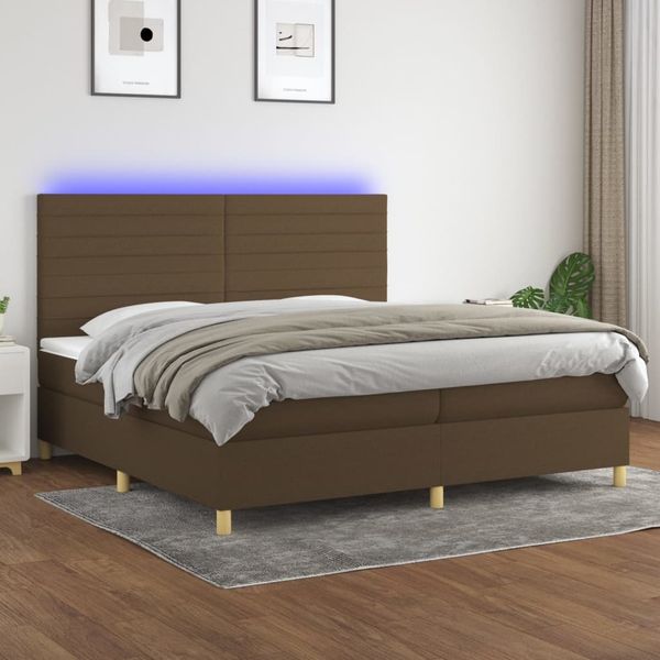 vidaXL Boxspringbett mit Matratze & LED Dunkelbraun 200x200 cm Stoff, Härtegrad: H2 [3135544]