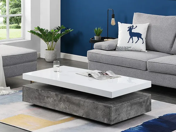 Couchtisch FELIX - 2 Schubladen - Holz (MDF) - Beton-Optik & Weiß