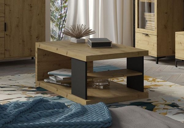 Couchtisch Lenea Wohnzimmertisch 110x41cm Eiche Artisan schwarz