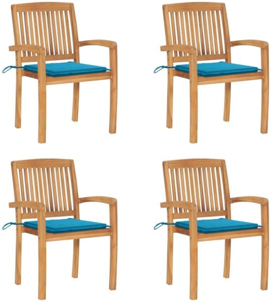 vidaXL Stapelbare Gartenstühle mit Kissen 4 Stk. Massivholz Teak 3073214