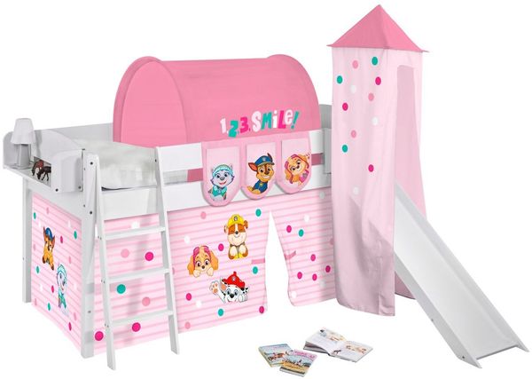 Lilokids Kinderbett Hochbett IDA Classic mit Rutsche, Vorhang, Turm PAW PATROL 200x90cm