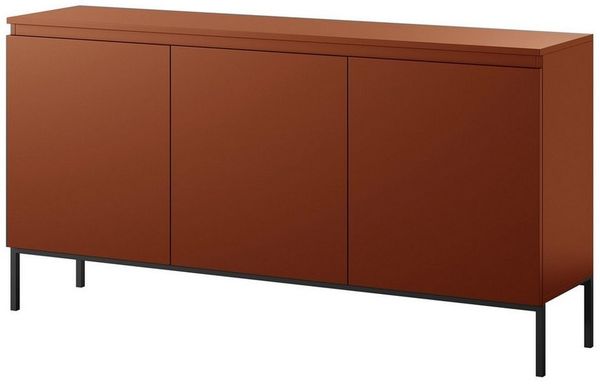 Selsey Bemmi Sideboard Kommode 3-türig, Ziegelrot mit Metallbeinen, 150 cm