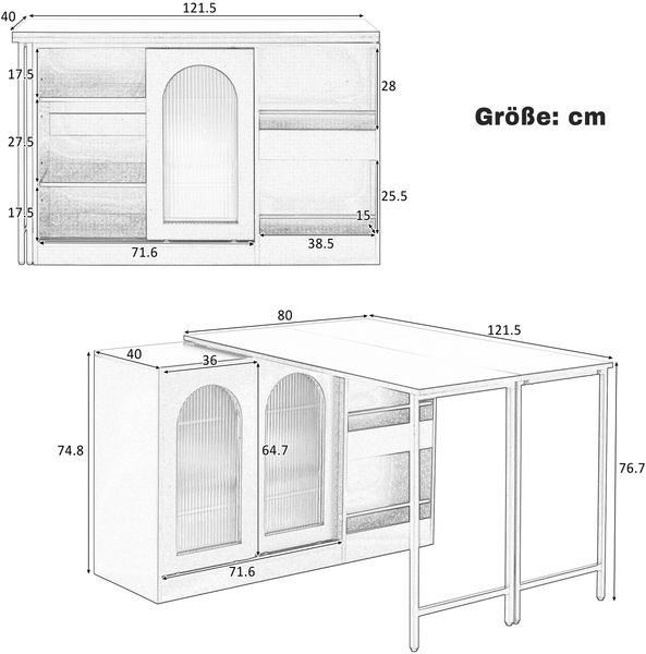 Tisch 121,5 x 40 x 76,7 cm, ausziehbar, 360° drehbar, mit Stauraum, schwarze MDF-Ausführung Bild 5