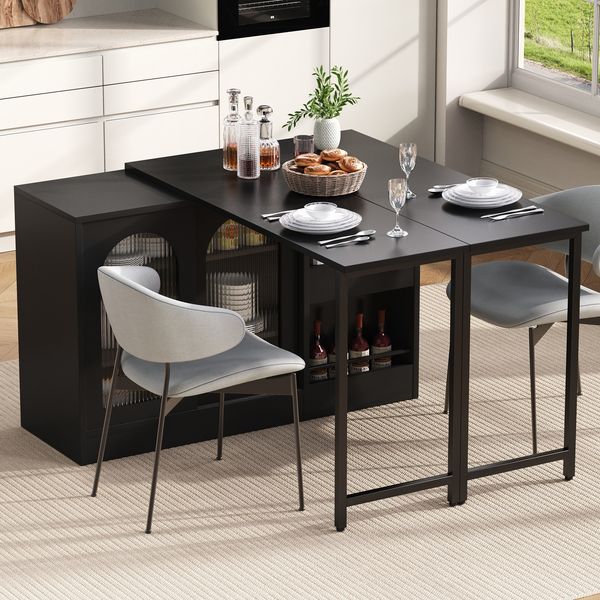 Tisch 121,5 x 40 x 76,7 cm, ausziehbar, 360° drehbar, mit Stauraum, schwarze MDF-Ausführung