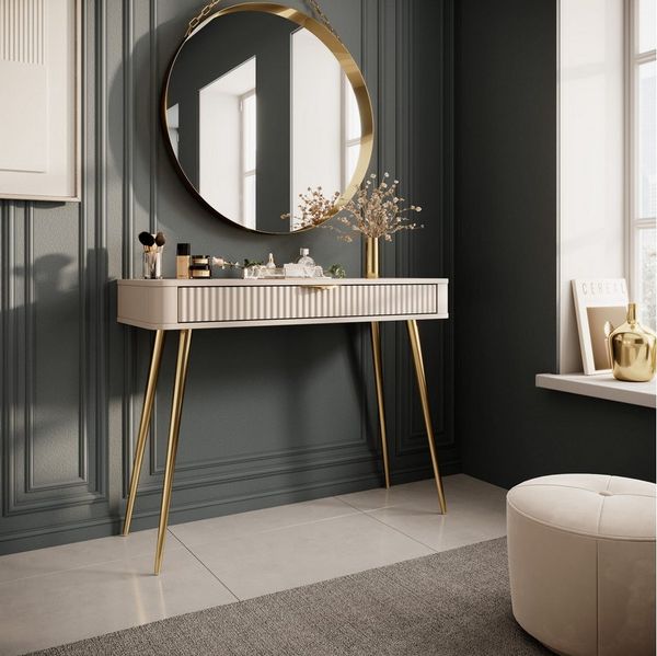 yourhouse24 Schminktisch mit Schublade LANTE beige/gold, schwarz