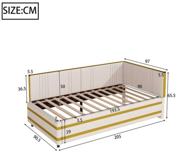 Flieks Daybett, Polsterbett Sofabett Kinderbett 90x200cm mit goldenes Streifendesign Bild 4