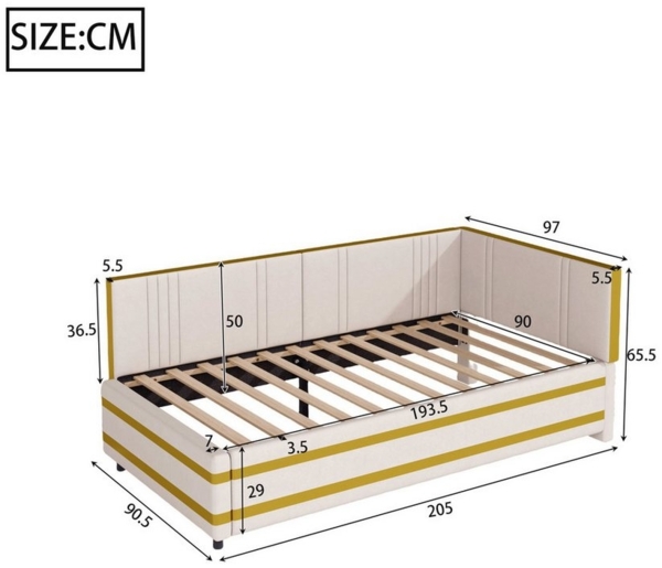 Flieks Daybett, Polsterbett Sofabett Kinderbett 90x200cm mit goldenes Streifendesign Bild 3