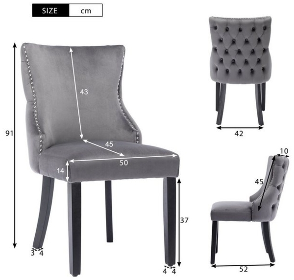 Flieks Esszimmerstuhl (Set, 4 St), 4er Set Polsterstühle Wohnzimmerstuhl Samt, Massivholzbeine Bild 4