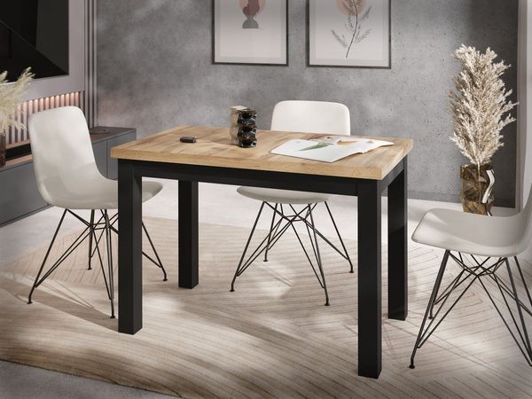 WFL GROUP Esstisch Arden rechteckig platzsparender mit schwarzen Massivholzbeinen (MADE IN EU, 100x60 cm Skandi, Loft & Industrieller Stil), moderner Tisch in Holzoptik für Küche, Esszimmer oder Wohnzimmer