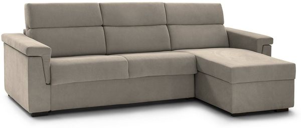 Dmora Schlafsofa mit Halbinsel Ganzaria, Wandelbares Ecksofa für das Wohnzimmer, gepolstert, abnehmbar, 100 % Made in Italy-Qualität, 285x160 h100 cm, Taube