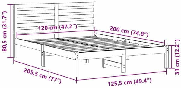 vidaXL Bettrahmen mit Kopfteil Weiß 120 x 200 cm Massives Kiefernholz 872291 Bild 9