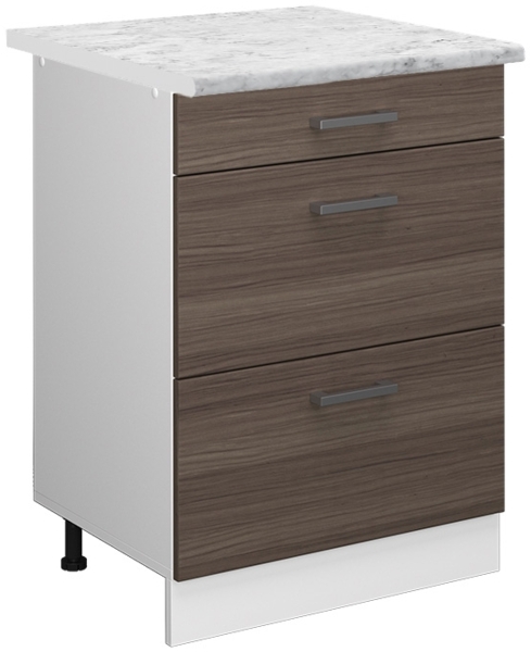 Vicco Küchenunterschrank Grau 60 cm mit Schubladen, AP Marmor, R-Line